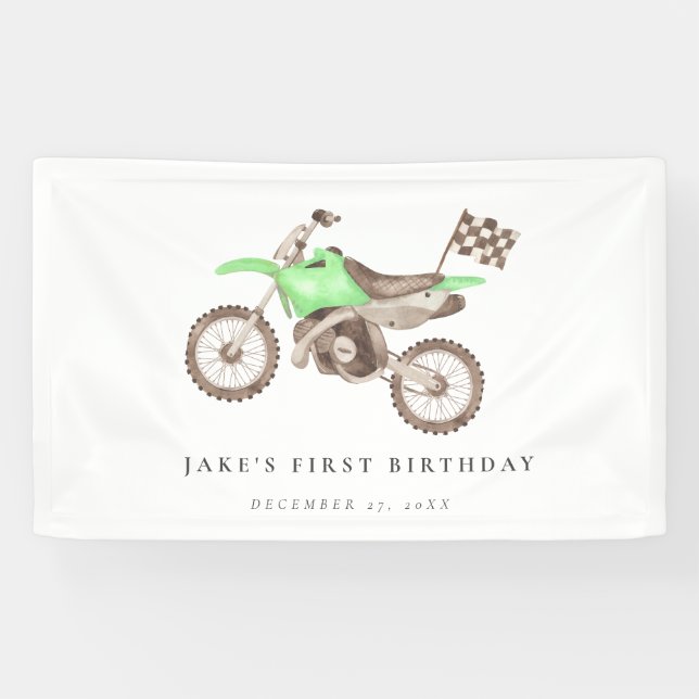 Pancarta adorable de la bicicleta de Dirt Verde Br (Horizontal)