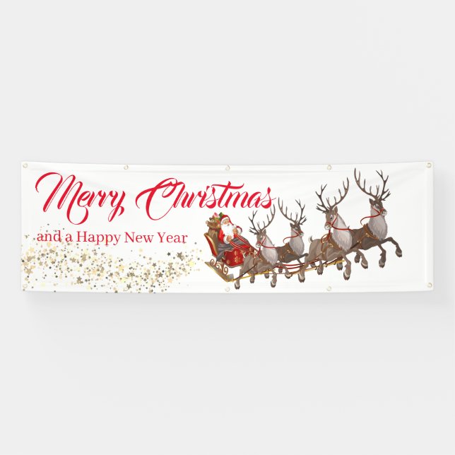 Pancarta al aire libre Santa Reindes Feliz Navidad (Horizontal)