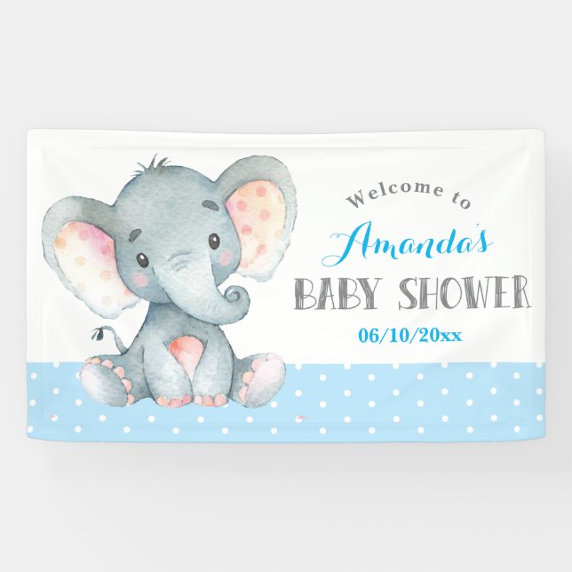 Pancarta azul y gris para los niños elefantes de B (Horizontal)