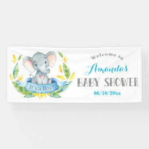 Pancarta azul y gris para los niños elefantes de B