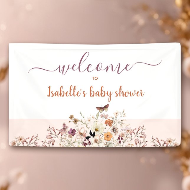 Pancarta Baby Shower del pequeño Chica rosado de f (Little Wildflower Pink Girl Baby Shower Banner)