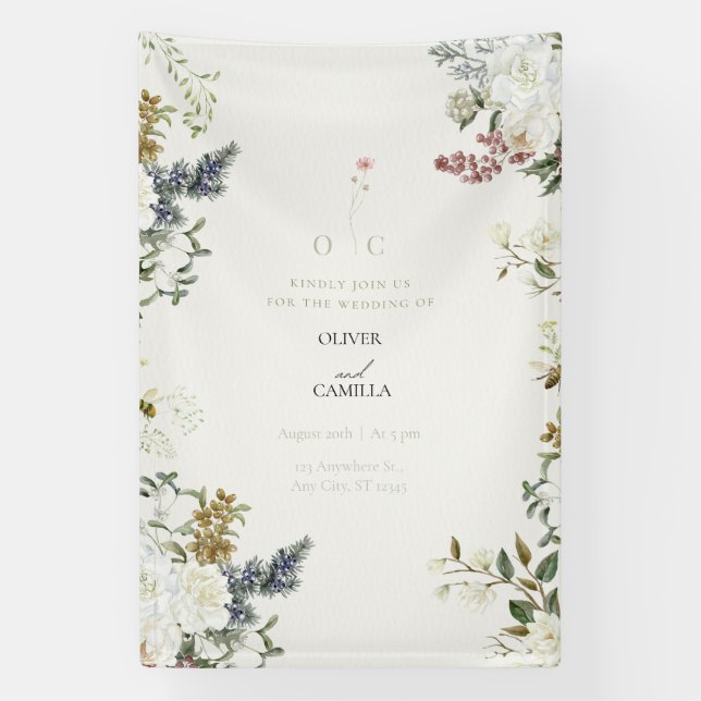Pancarta Botánica de Boda con Flores Silvestres  (Vertical)