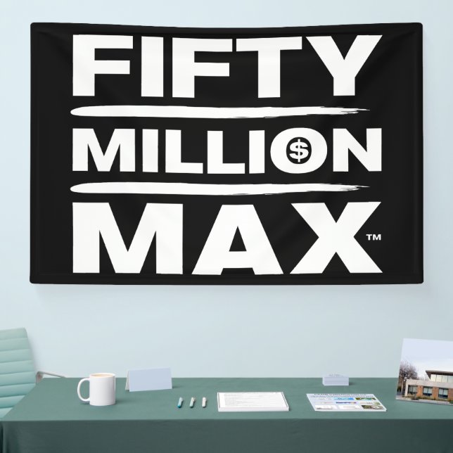 Pancarta con el logotipo blanco Max™ de 50 millone (Feria)