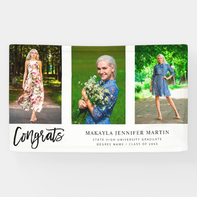 Pancarta de 3 fotógrafos graduados - Blanco (Horizontal)