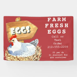 Pancarta de acuarela Hen Farm Fresh Eggs al aire l