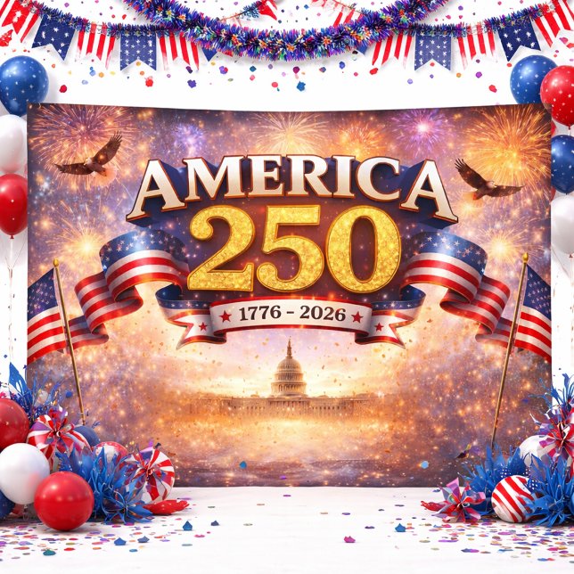 Pancarta de América 250 con fuegos artificiales (Subido por el creador)