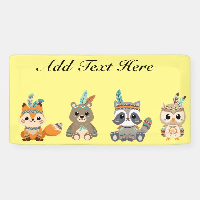 Pancarta de animales de bosque tribal personalizad (Horizontal)