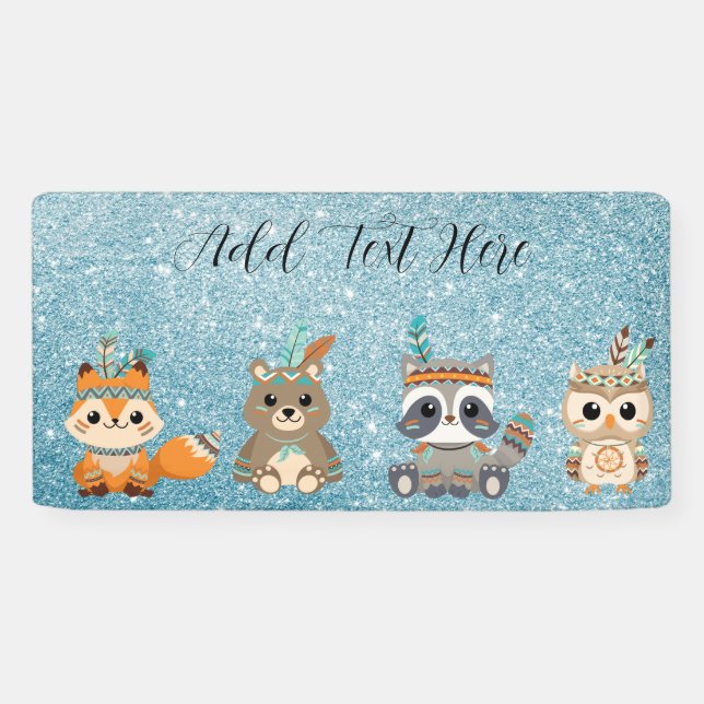 Pancarta de animales de bosque tribal personalizad (Horizontal)