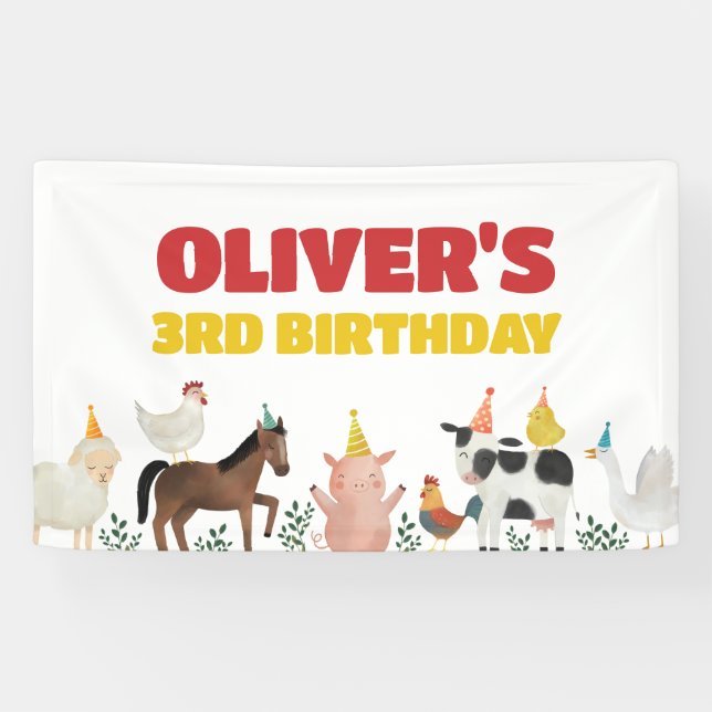 Pancarta de animales de la granja Birthday Backdro (Horizontal)