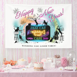 Pancarta de Año Nuevo de Jazz Cat Cafe