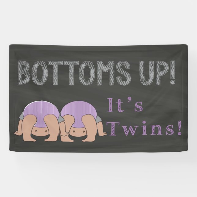 Pancarta de Baby Shower Bottoms Up Twins (Horizontal)