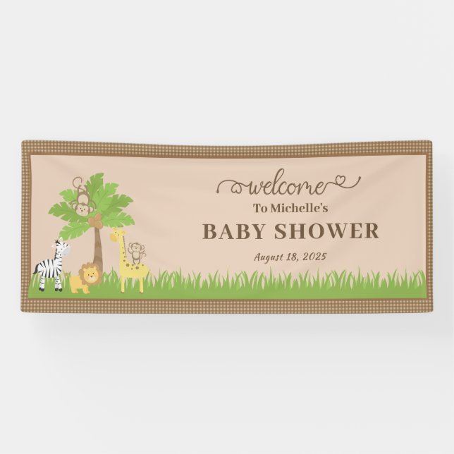 Pancarta de Baby Shower de animales de la selva ma (Horizontal)