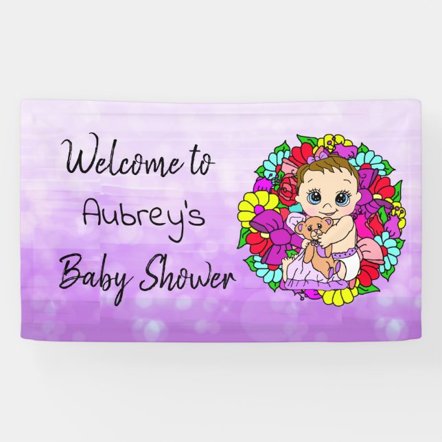 Pancarta de Baby Shower de chicas, Baby Girl Purpl (Horizontal)