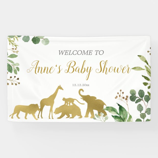 Pancarta de Baby Shower de los animales salvajes (Horizontal)