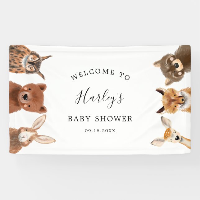 Pancarta de Baby Shower de Woodland Animals (Horizontal)