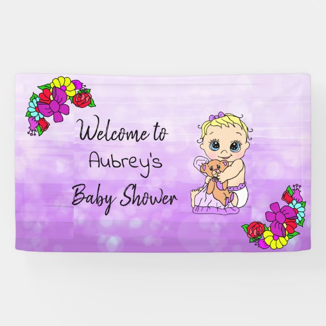 Pancarta de Baby Shower del chica, Baby Girl Purpl (Horizontal)