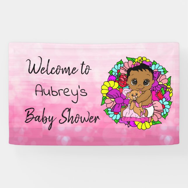 Pancarta de Baby Shower del chica, bebé de etnia r (Horizontal)