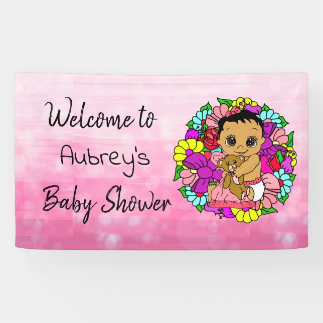 Pancarta de Baby Shower del chica, bebé de etnia r (Horizontal)
