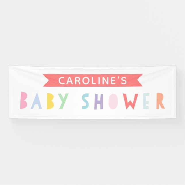 Pancarta de Baby Shower moderna sobre el arco iris (Horizontal)