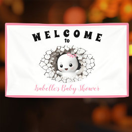Pancarta de Baby Shower rosa de Little Boo Ghost H