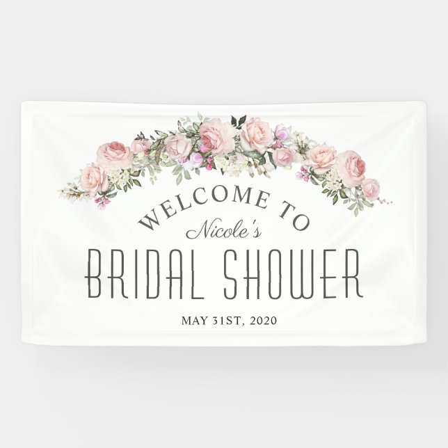 Pancarta de bienvenida con ducha de novia floral d (Horizontal)