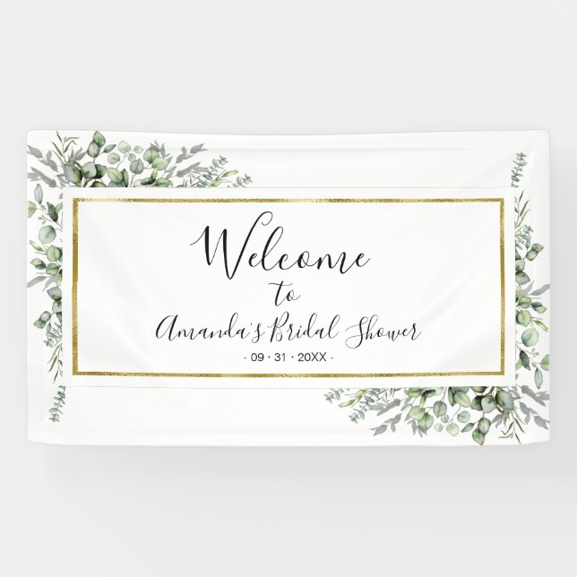 Pancarta de bienvenida con ducha de novia Gold Gre (Horizontal)