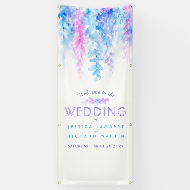pancarta de bienvenida de arte boda azul personali (Vertical)
