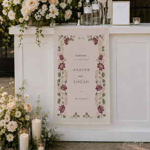 Pancarta de bienvenida de boda con tela floral de