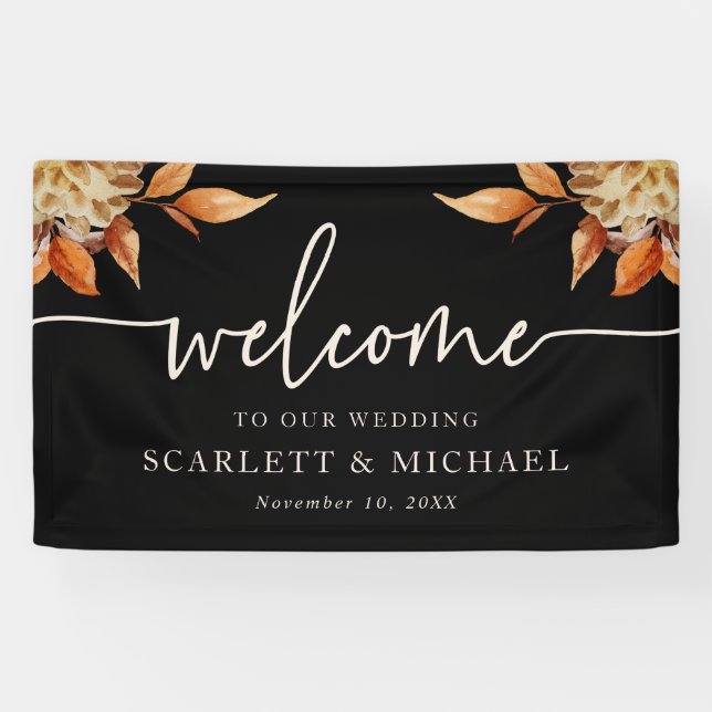 Pancarta de bienvenida de boda negra (Horizontal)