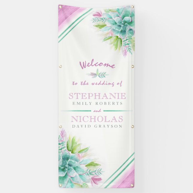 pancarta de bienvenida de boda suculento personali (Vertical)