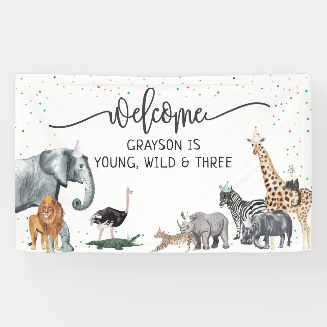 Pancarta de bienvenida de cumpleaños animal, simpl (Horizontal)