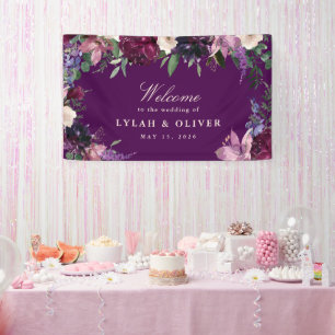 Pancarta de bienvenida de Eggplant Purple Floral B