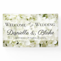 Pancarta de bienvenida de Hydrangea Blanca Boda