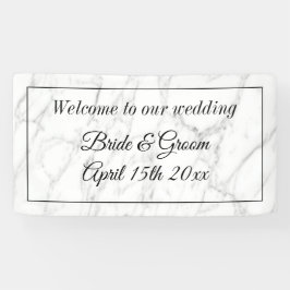 Pancarta de bienvenida de mármol blanco y personal