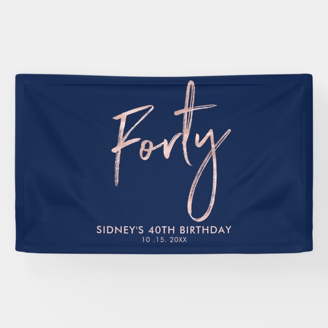 Pancarta de bienvenida de RoseGold Blue 40th Birth (Horizontal)