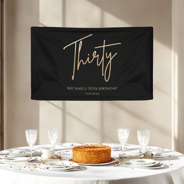 Pancarta de bienvenida para fiesta de cumpleaños 3 (Black & Gold 30th Birthday Party Welcome Banner)