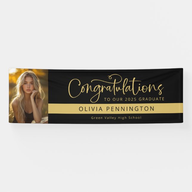 Pancarta de Black Gold Photo Felicitaciones Gradua (Horizontal)