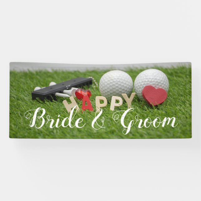 Pancarta de boda de golf bola de golf y amor en ve (Horizontal)