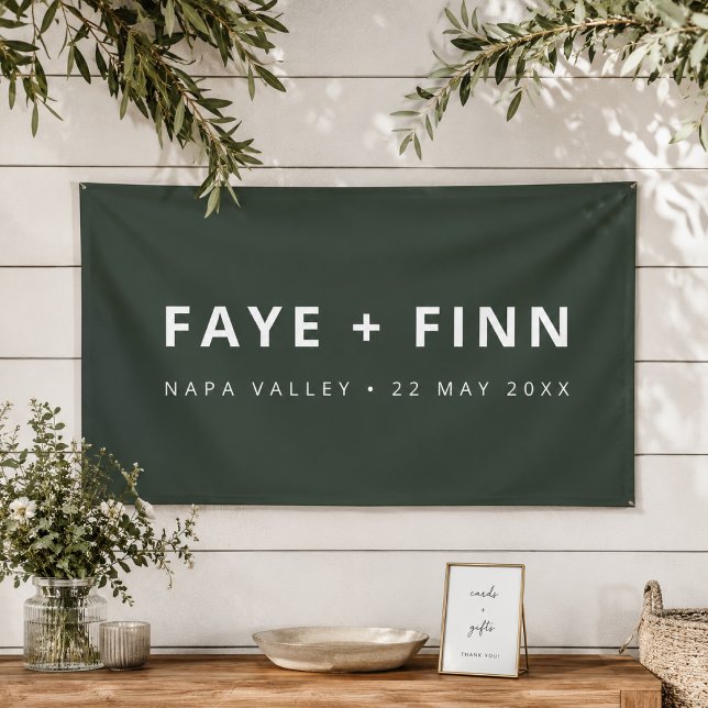 Pancarta de boda | Letrero de bienvenida Scandi (Custom Scandi wedding vinyl banner with names, location, and date for indoor or outdoor decor.)