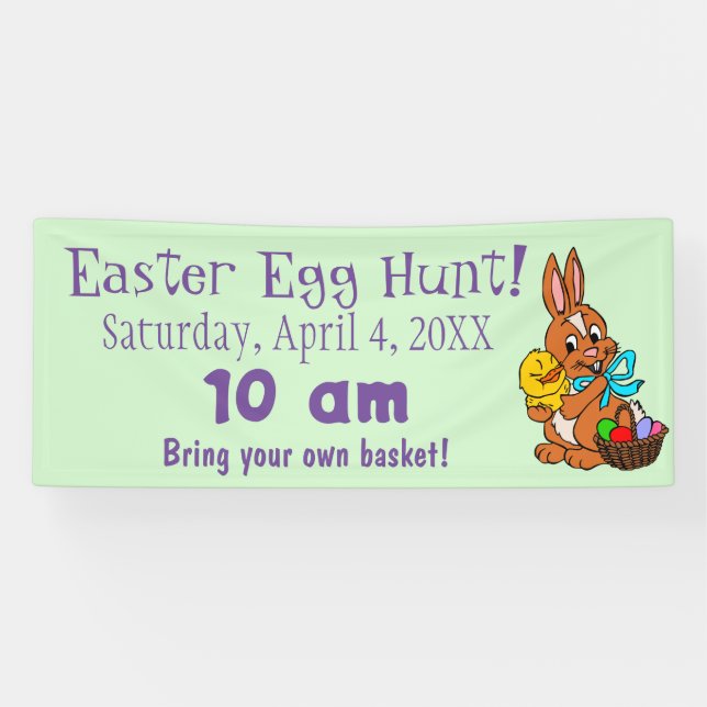 Pancarta de caza de huevos de pascua para conejo y (Horizontal)