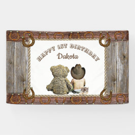 Pancarta de Cowboy y Teddy Bear Primer Fiesta de C