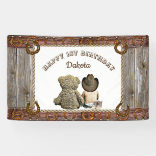 Pancarta de Cowboy y Teddy Bear Primer Fiesta de C
