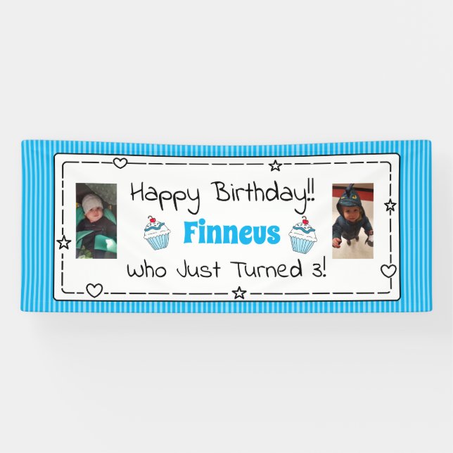 Pancarta de cumpleaños con foto de niño (Horizontal)