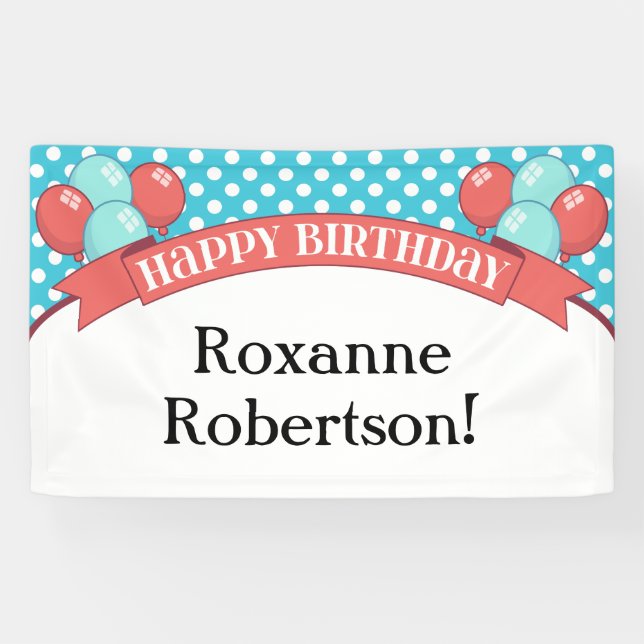 Pancarta de cumpleaños con globo de polka Verde az (Horizontal)
