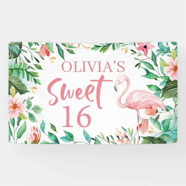 Pancarta de cumpleaños de Aloha Luau 16 Sweet trop (Horizontal)