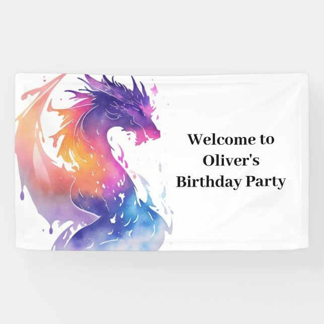 Pancarta de cumpleaños de aventuras de dragón para (Horizontal)