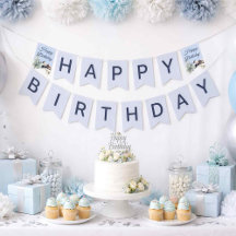 Pancarta de cumpleaños de bosque invernal