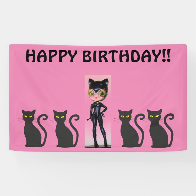 PANCARTA DE CUMPLEAÑOS DE CHICA CAT, PERSONALIZAR (Horizontal)