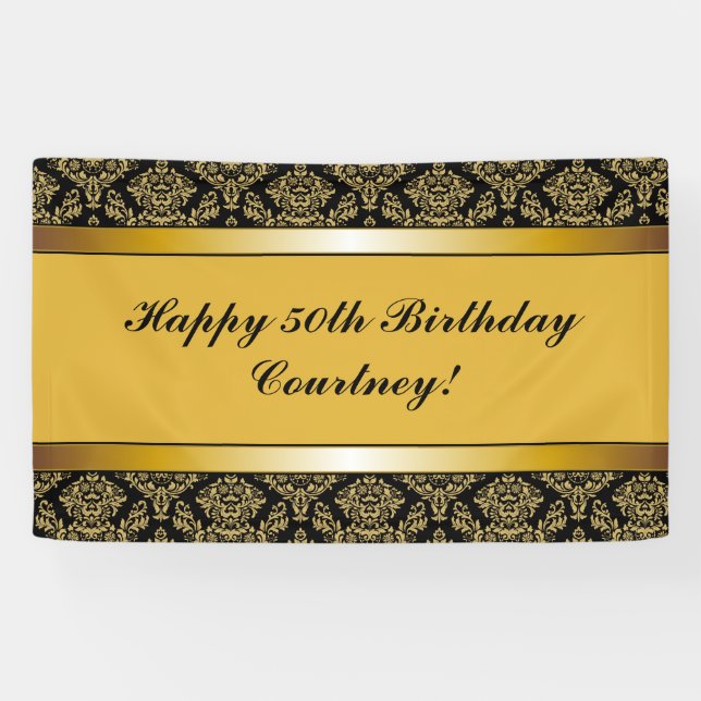 Pancarta de cumpleaños de cualquier Age Gold Damas (Horizontal)