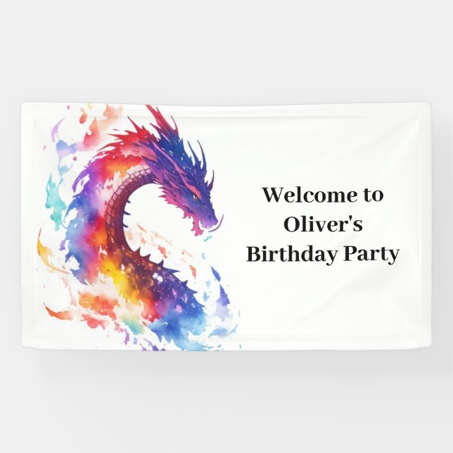 Pancarta de cumpleaños de Dragon Moderno (Horizontal)